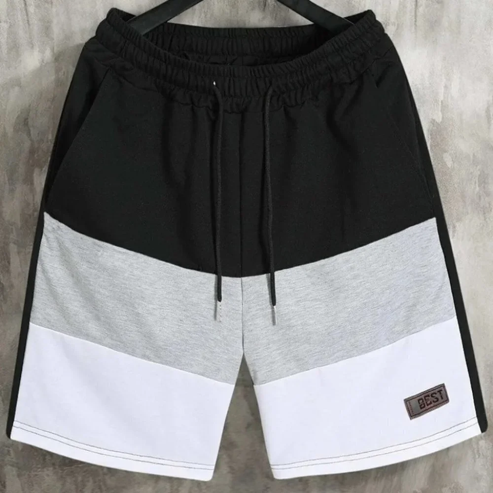 Black Casual Men's Color Block Shorts